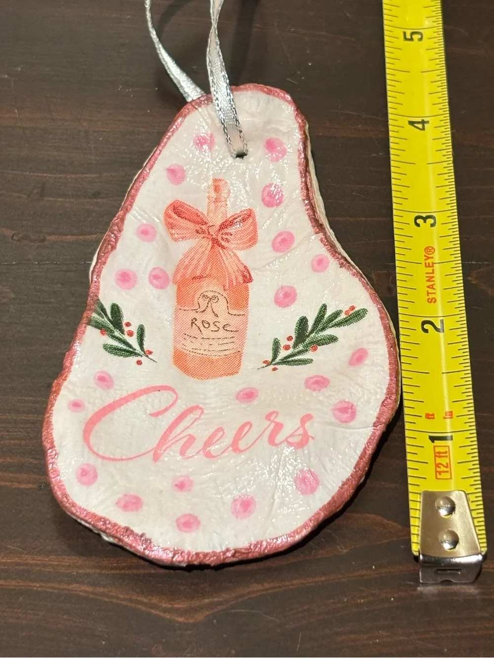 Handmade rosé decoupage shell ornament. Rosé all day.!